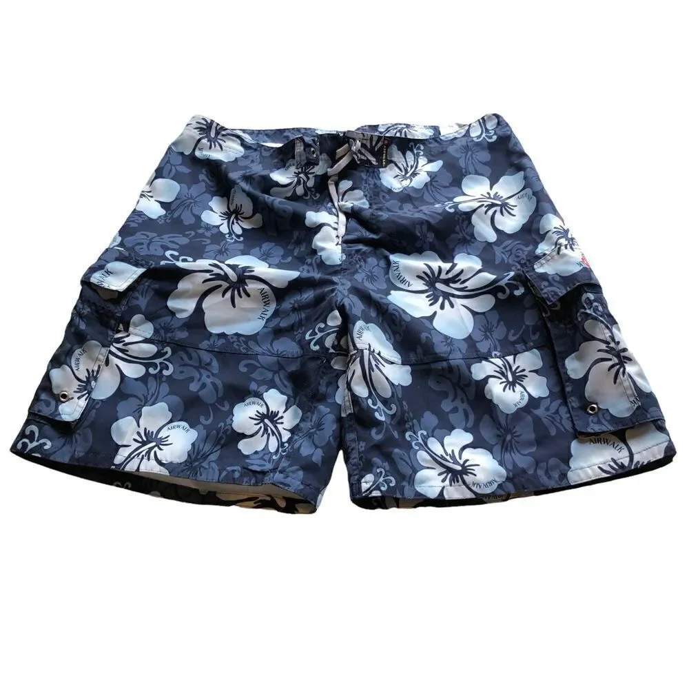 Airwalk board shorts blue and white, lined NWOT 2XL 3 pockets velcro closure